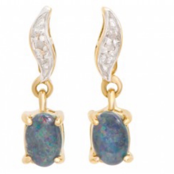 18K Yellow Gold Over Sterling Silver Mystic Opal and Diamond Drop Earrings - Picture 2 of 4